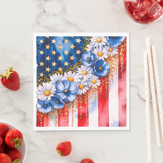 Patriotic American Flag Floral Glitter Serviette (Beispiel)