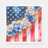 Patriotic American Flag Floral Glitter Serviette (Vorderseite)