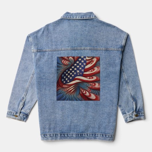 Patriotic American Flag Fractal Jeansjacke (Rückseite)
