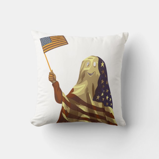 Patriotic American Flag Ghost Halloween Kissen (Vorderseite)