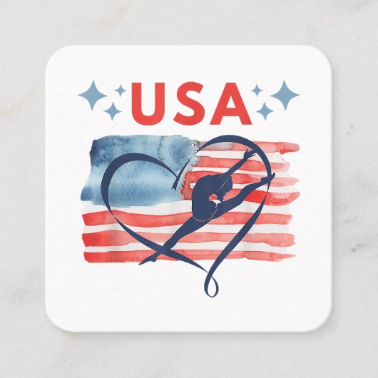 Patriotic American Flag Gymnastics Design für die  Quadratische Visitenkarte (Vorderseite)