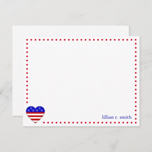 Patriotic American Flag Herz Personalisiert Mitteilungskarte (Vorne/Hinten)