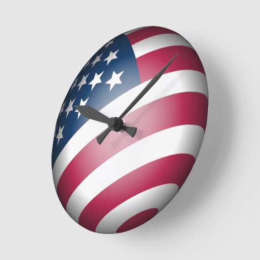 Patriotic American Flag in 3D Globe Design Runde Wanduhr (Winkel)