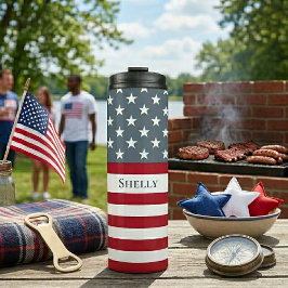 Patriotic American Flag Individuelle Name Thermosbecher