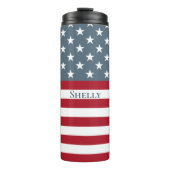 Patriotic American Flag Individuelle Name Thermosbecher (Vorderseite)