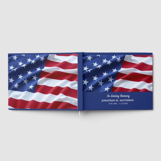 Patriotic American Flag Memorial Foto Beerdigung Gästebuch (Voll)