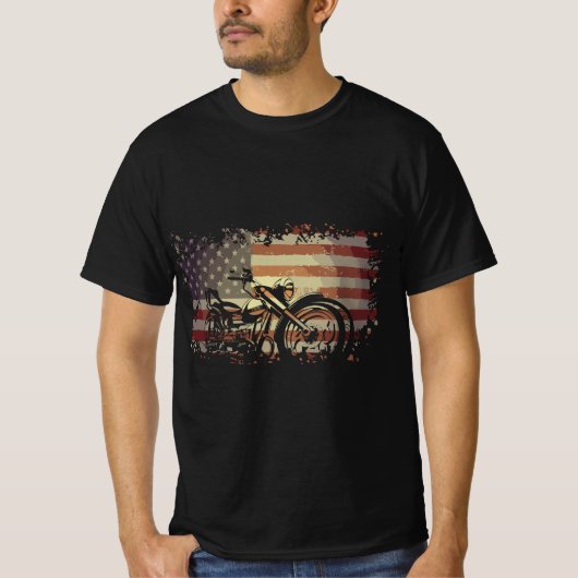 Patriotic American Flag Motorcycle Biker  T-Shirt (Vorderseite)
