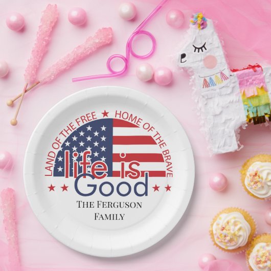 Patriotic American Flag Paper Plate Pappteller (Party)