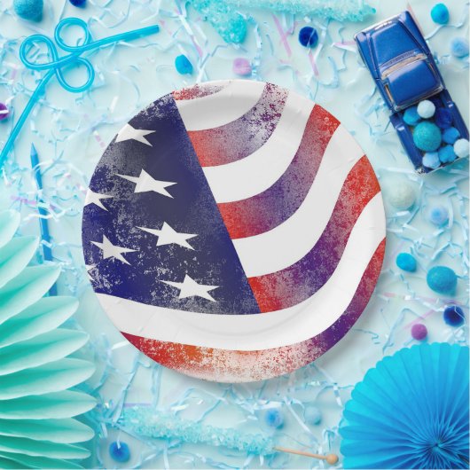 Patriotic American Flag Paper Plate Pappteller (Party)