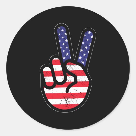 Patriotic American Flag Peace Hand Schild 4. Juli Runder Aufkleber (Vorderseite)