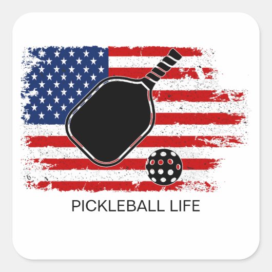 Patriotic American Flag Pickleball Personalisiert Quadratischer Aufkleber (Vorderseite)