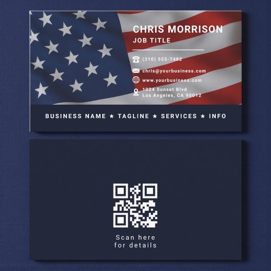 Patriotic American Flag QR Code Professional Visitenkarte