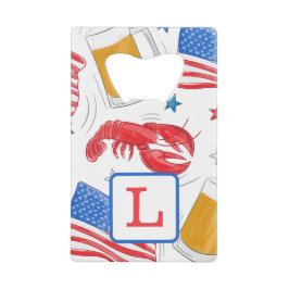 Patriotic American Flag Star Lobster Beer Monogram Geldbeutel Flaschenöffner
