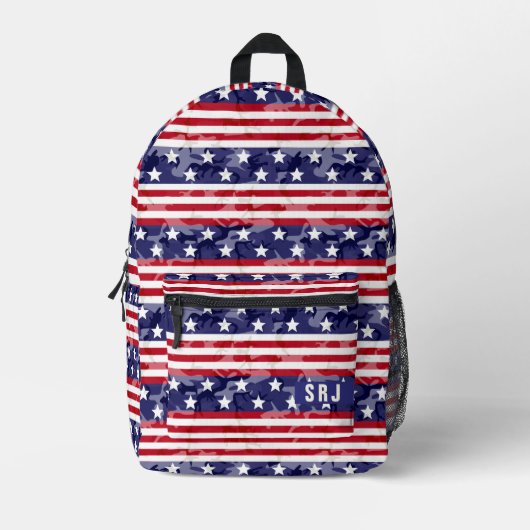 Patriotic American Flag Stars Stripes Camouflage Bedruckter Rucksack (Vorderseite)