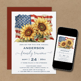 Patriotic American Flag Sunflower Family Wiederseh Einladung
