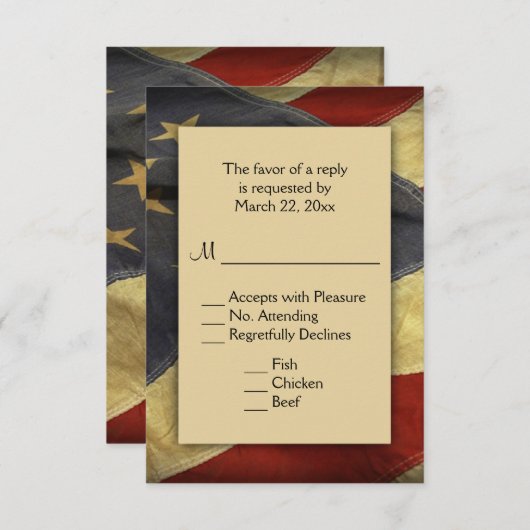 Patriotic American Flag UAWG with Menu Choice RSVP Karte (Vorne/Hinten)