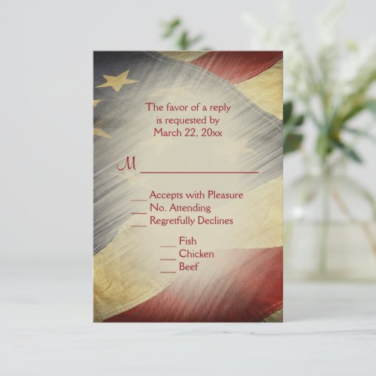 Patriotic American Flag UAWG with Menu Choice RSVP Karte (Stehend Vorderseite)