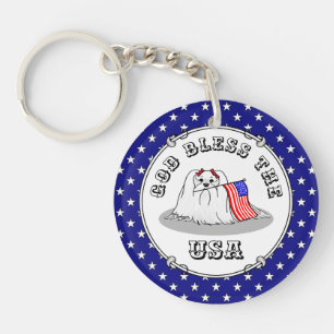 Patriotic American Flag USA Maltese Dog - Niedlich Schlüsselanhänger