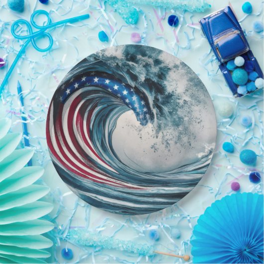 Patriotic American Flag Wave Pappteller (Party)