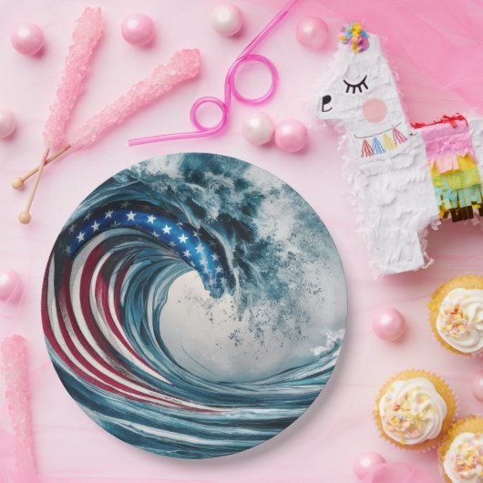Patriotic American Flag Wave Pappteller (Party)