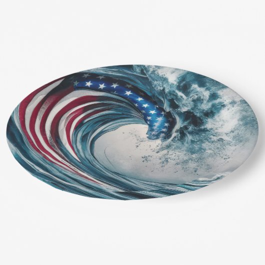 Patriotic American Flag Wave Pappteller (Schrägansicht)