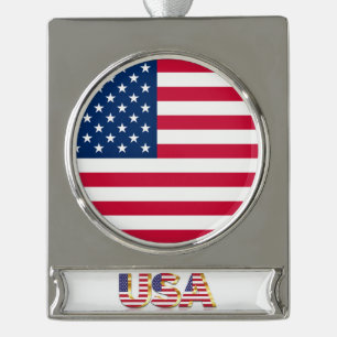 Patriotic American Flag Weihnachtsschmuck Banner-Ornament Silber
