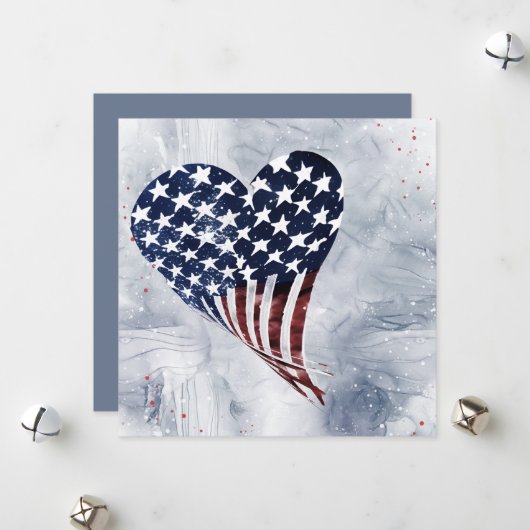 Patriotic American Floating Heart Art Feiertagskarte (Vorderseite/Rückseite Beispiel)