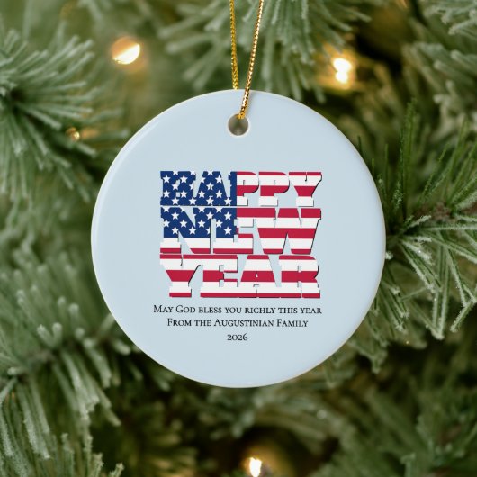 Patriotic American HAPPY NEW YEAR 2026 Keramik Ornament (Baum)