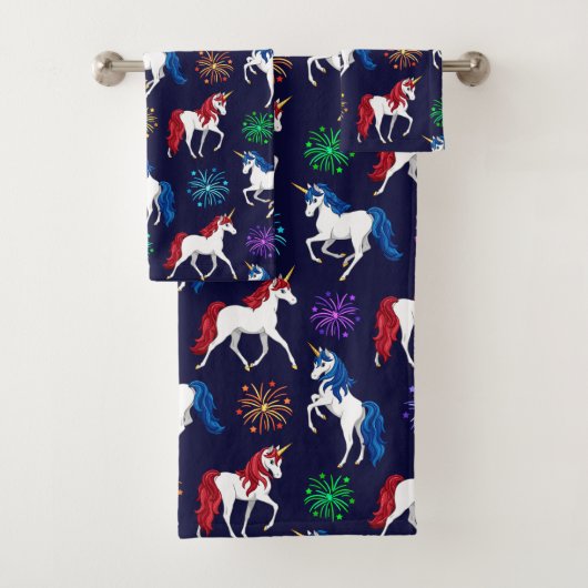 Patriotic American Red White Blue Unicorns Badhandtuch Set (Insitu)