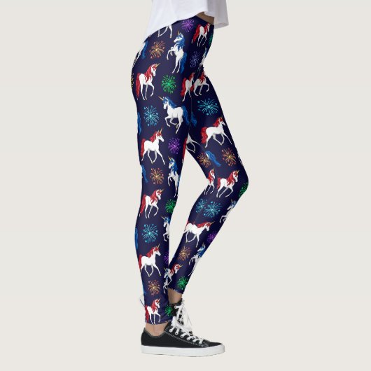 Patriotic American Red White Blue Unicorns Leggings (Rechts)