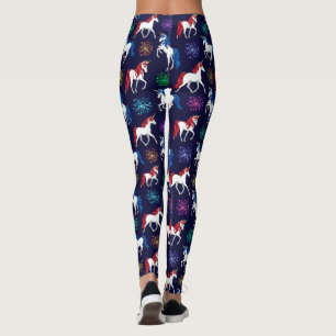 Patriotic American Red White Blue Unicorns Leggings