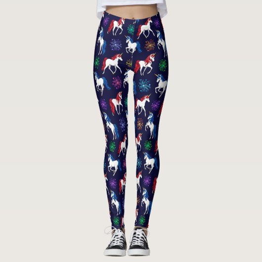 Patriotic American Red White Blue Unicorns Leggings (Vorderseite)