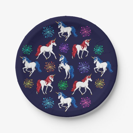 Patriotic American Red White Blue Unicorns Pappteller (Vorderseite)