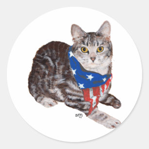 Patriotic American Shorthair Tabby Cat Runder Aufkleber