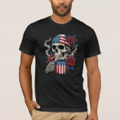 Patriotic American Skull Coffee & Roses T-Shirt (Vorderseite)
