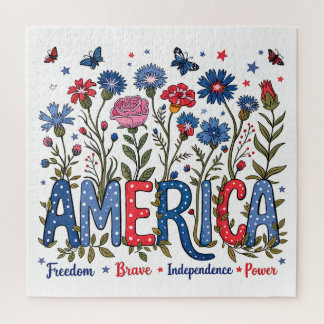 Patriotic American Wildflowers Fourth of July USA Puzzle