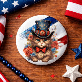 Patriotic Americana Cat Button