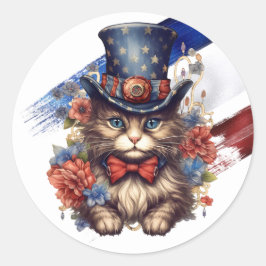 Patriotic Americana Cat Runder Aufkleber