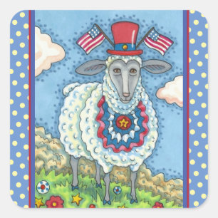 PATRIOTIC AMERIKANISCHE UNABHÄNGIGKEITSTAG SHEEP,  QUADRATISCHER AUFKLEBER