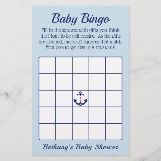 Patriotic Anchor Boy Baby Shooter Bingo Game Flyer (Vorne)