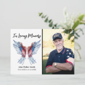 Patriotic Angel Wings Foto Militärische Beerdigung Dankeskarte (Stehend Vorderseite)