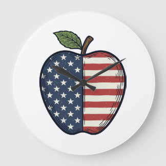 Patriotic Apple Vintage Engraving Vector Design_1 Große Wanduhr