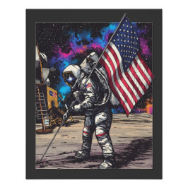 Patriotic Astronaut With American Flag Fotodruck