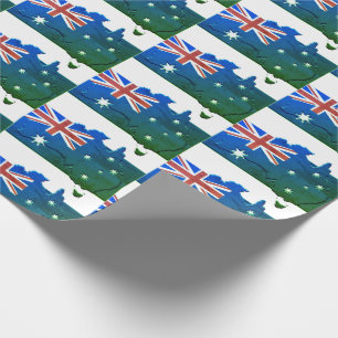 Patriotic AUSTRALIA FLAG Australian Map Blue Green Geschenkpapier