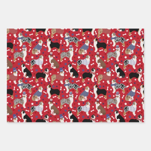 Patriotic Australian Shepherd/Aussie Dog Geschenkpapier Set (Vorderseite 3)
