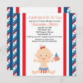 Patriotic Baby Girl Wave Flag Babydusche Einladung (Vorne/Hinten)