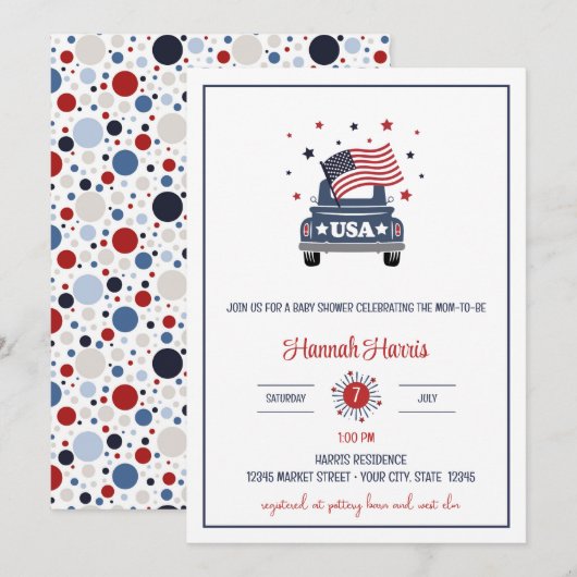 Patriotic Baby Shower Invitation Einladung (Vorne/Hinten)