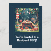 Patriotic Backyard BBQ Scene – 4th of July Cookout Einladung (Vorne/Hinten)