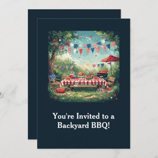 Patriotic Backyard BBQ Scene – 4th of July Einladung (Vorne/Hinten)