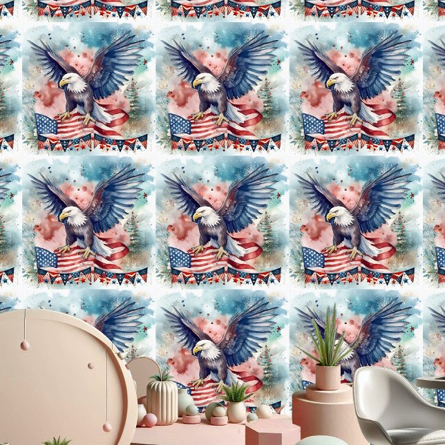 Patriotic Bald Adler Independence Day Watercolor Tapete (Patriotic Bald Eagle Independence Day Watercolor Wallpaper)